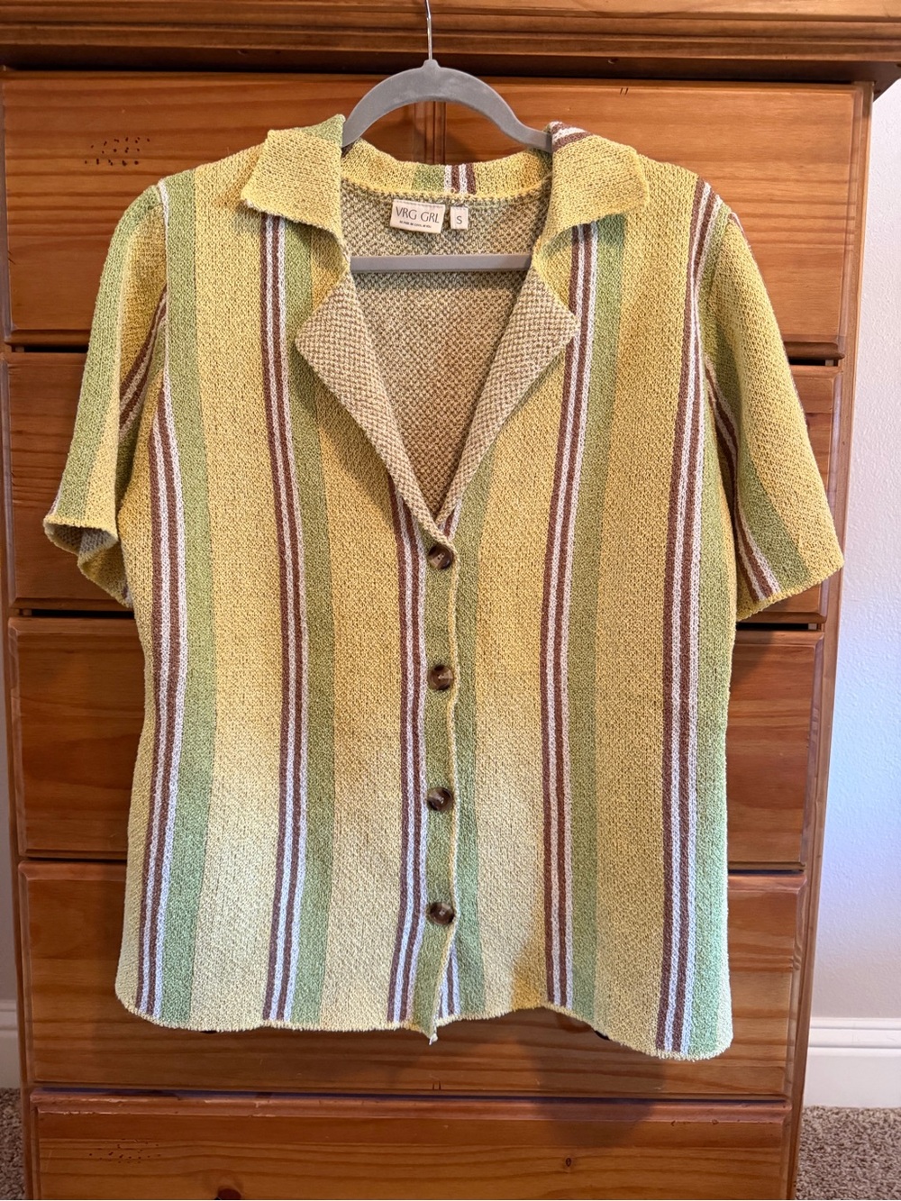 Vrg Grl Yellow & Green Striped Button-Front Knit Shirt